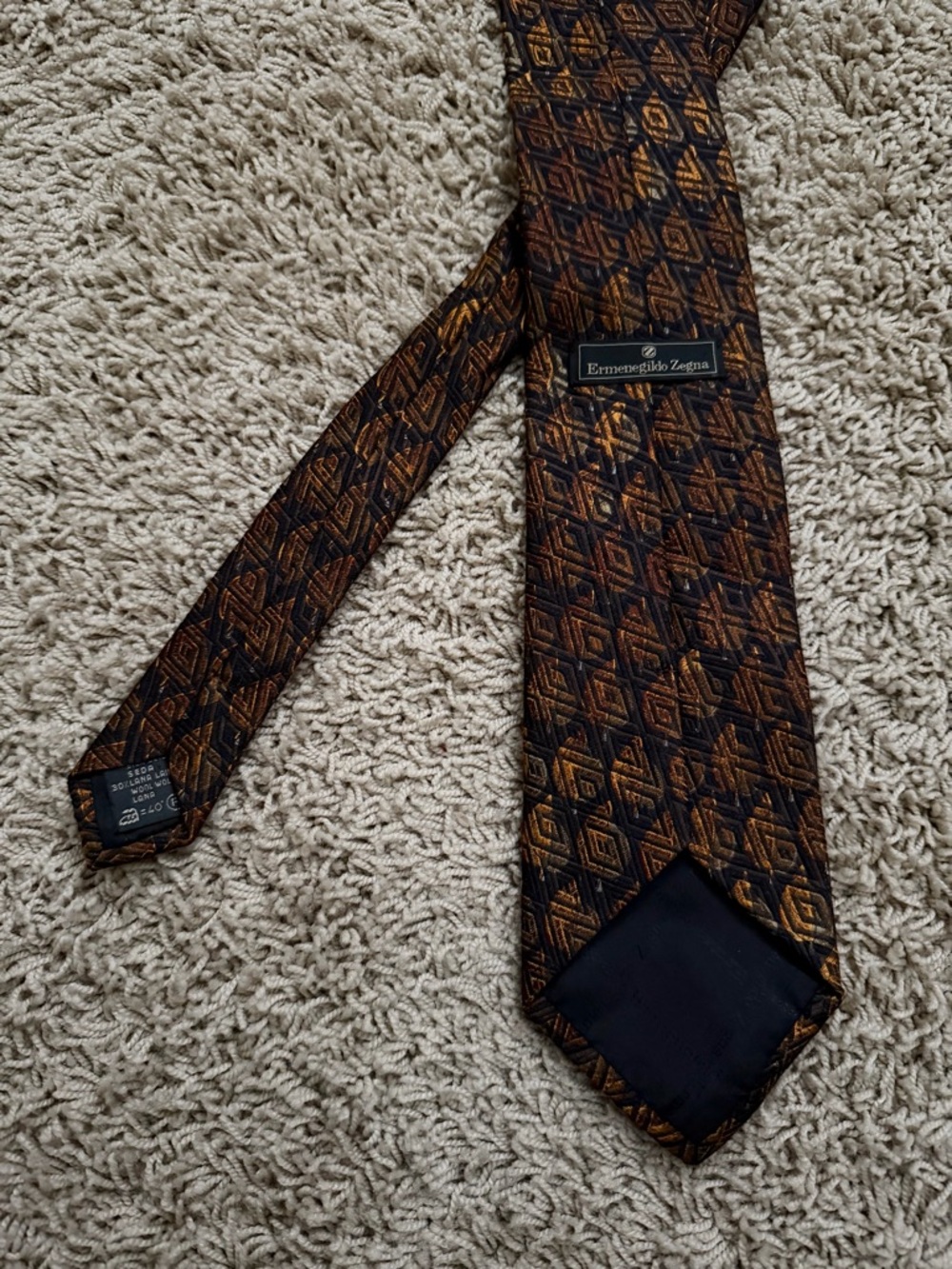 ERMENEGILDO ZEGNA Men's Silk Blend Necktie ITALY Luxury Geometric Brown NWOT
